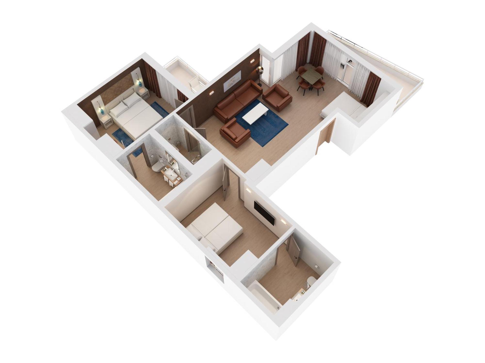 힐튼 리예카 코스타벨라 비치 리조트 앤 스파 객실 사진 3D floor plan of a hotel room