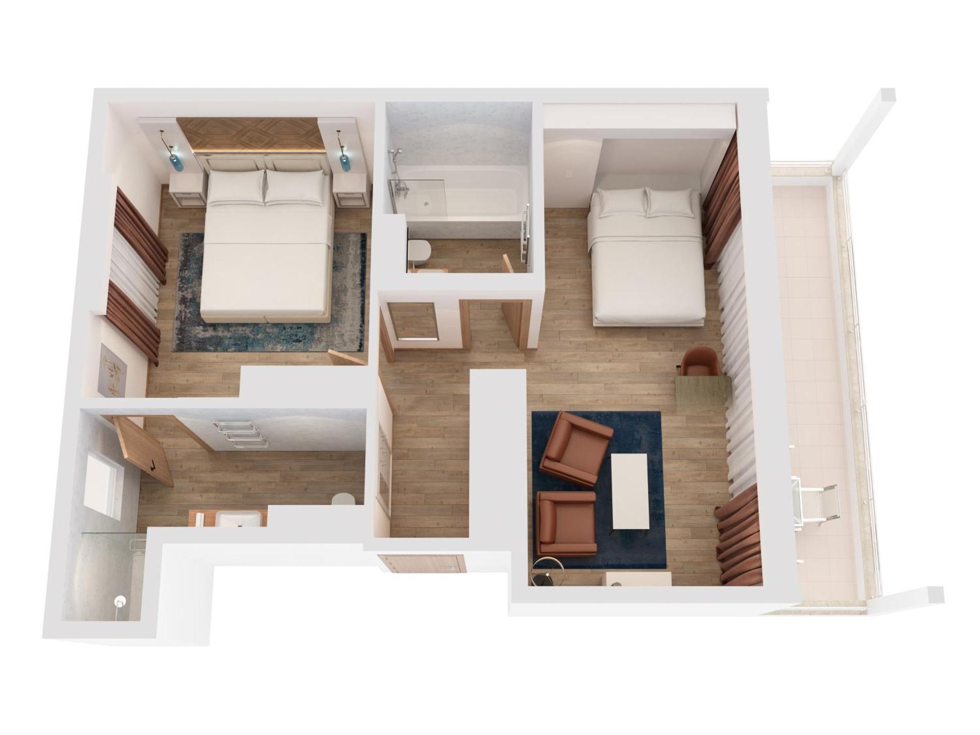 힐튼 리예카 코스타벨라 비치 리조트 앤 스파 객실 사진 3D floor plan of a hotel room